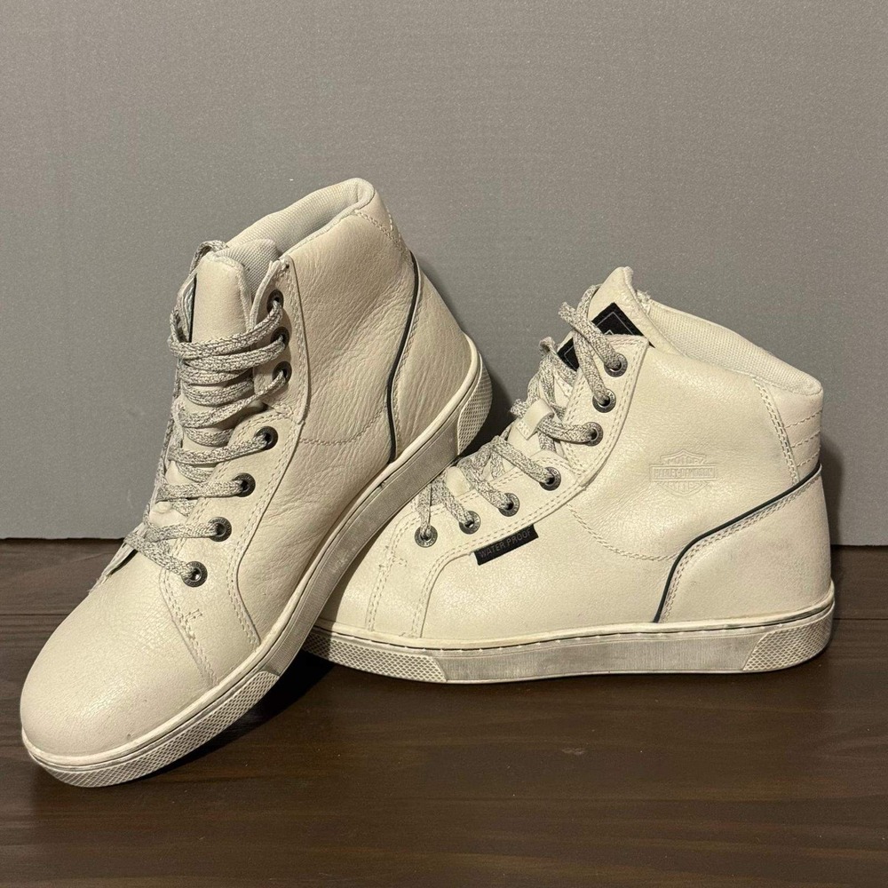 Harley-Davidson Men's Bateman Waterproof Riding Shoes Cream Leather 8.5M D93630